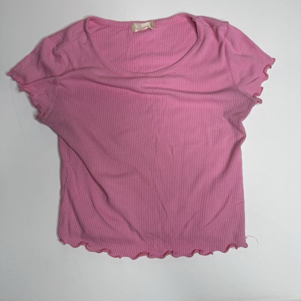 Altar’d State Pink Ribbed Crop Top Lettuce Hem Short Sleeve Stretch M